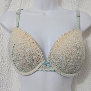 Victoria's Secret Baby Blue Push-Up Bra with Lace Overlay 38C